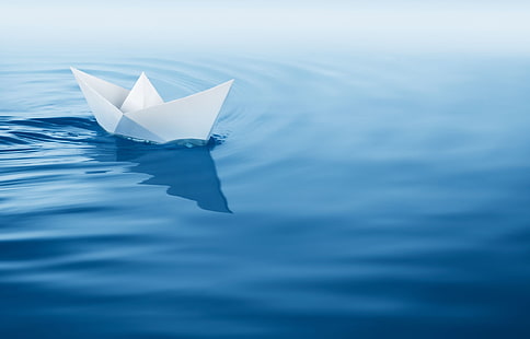 white paper boat on body of water, wave, white, water, background, blue, widescreen, Wallpaper, mood, boat, calm, ship, full screen, HD wallpapers, paper boat, fullscreen, HD wallpaper HD wallpaper
