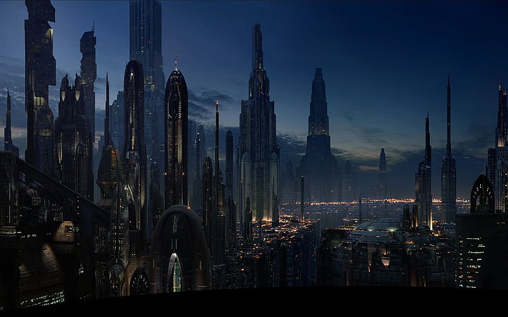 zdjęcie wieżowców, Star Wars, Coruscant, Tapety HD
