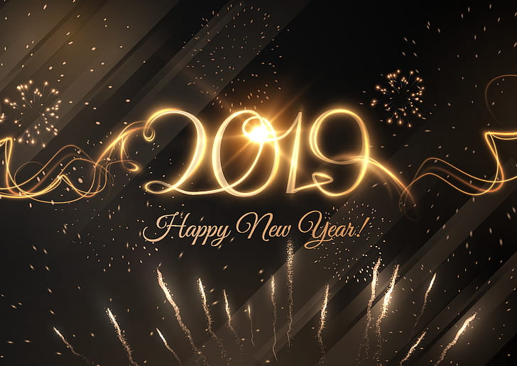 سنة جديدة سعيدة ، 2019 (السنة) ، الألعاب النارية ، السنة الجديدة ، الأرقام، خلفية HD