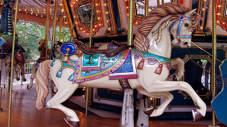 flying horse, amusement ride, carousel, amusement park, recreation, vintage, HD wallpaper