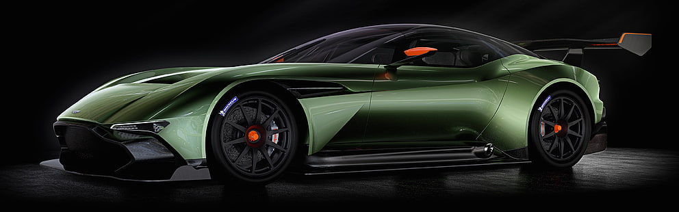Aston Martin Vulcan, automóvil, monitores duales, pantalla múltiple, fondo simple, focos, vehículo, Fondo de pantalla HD HD wallpaper