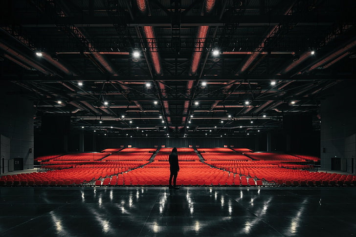 tavola di legno rossa e nera, palcoscenici, interni, sedia, Sfondo HD