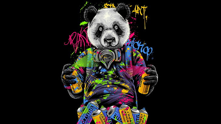 warna-warni, karya seni, beruang, panda, seni digital, hewan, Wallpaper HD