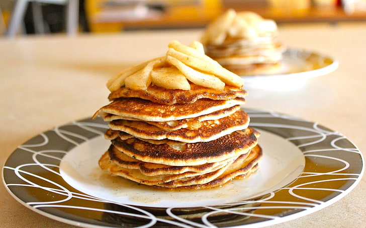 plate of pancake, pancakes, breakfast, pile, plate, HD wallpaper