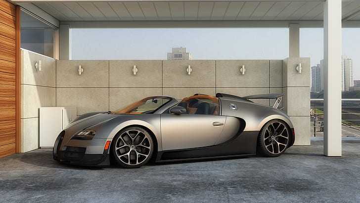 Tampak samping supercar Bugatti Veyron Grand Sport, Bugatti, Sport, Supercar, Side, View, Wallpaper HD