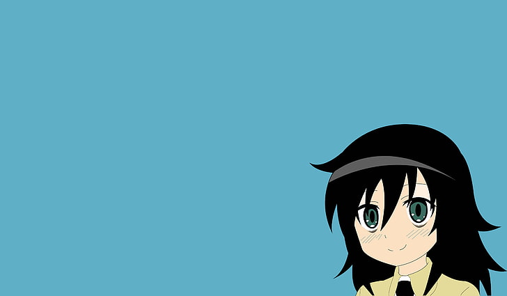 Watashi ga Motenai no wa Dou Kangaetemo Omaera ga Warui !, anime, dziewczyny z anime, proste, proste tło, zielone oczy, niebieski, Tomoko Kuroki, Kuroki Tomoko, biała skóra, niebieskie oczy, brunetka, Tapety HD