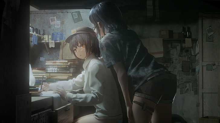 iki kız anime karakterleri, gözlük, kitaplar, orijinal karakterler, şapka, anime girls, HD masaüstü duvar kağıdı