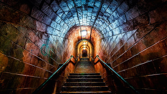 escadas, túnel, tijolos, assustador, HD papel de parede HD wallpaper