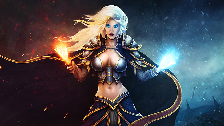 white haired girl in black and yellow robe illustration, woman, MAG, WoW, World of Warcraft, Jaina Proudmoore, Lady Jaina, HD wallpaper