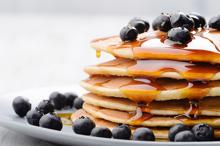 panekuk dengan blueberry, beri, makanan, blueberry, madu, pancake, Wallpaper HD
