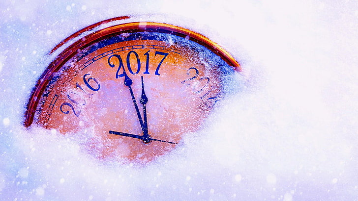 gott nytt år, snö, klocka, nedräkning, HD tapet
