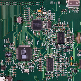 абстрактно, фон, дъска, чип, схема, компютър, цифров, електрически, електрически, зелен, хардуер, интегриран, микрочип, микропроцесор, дънна платка, мрежа, компютър, процесор, наука, полупроводник, система, технология, t, HD тапет HD wallpaper