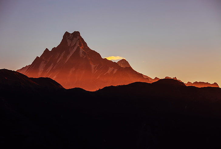 pegunungan, Nepal, matahari terbenam, pemandangan, Wallpaper HD