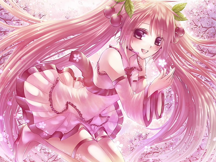 Pink haired female anime character holding flower illustration, girl,  trees, HD wallpaper | Wallpaperbetter