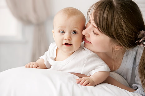 미소, 놀람, 아기, 어린이, 어머니, 회색 눈, HD 배경 화면 HD wallpaper