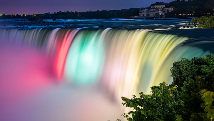 Niagara Falls warna yang indah, malam, Kanada, Niagara, Falls, Indah, Warna, Malam, Kanada, Wallpaper HD
