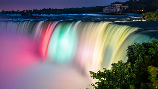 Niagara Falls beautiful colors, night, Canada, Niagara, Falls, Beautiful, Colors, Night, Canada, HD wallpaper HD wallpaper