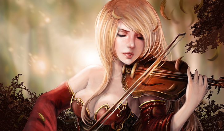 жена, която свири на цигулка илюстрация, момиче, цигулка, изкуство, мелодия, HD тапет