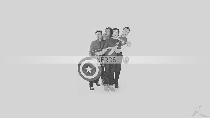 Nerds text illustration, The Big Bang Theory, monochrome, HD wallpaper