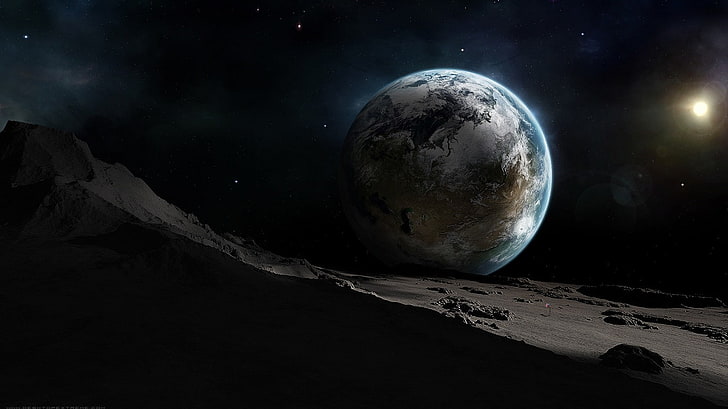 มุมมองดวงจันทร์โลกอาจทำให้เธรดอวกาศไปที่ 1366x768 Space Moons HD Art, วอลล์เปเปอร์ HD