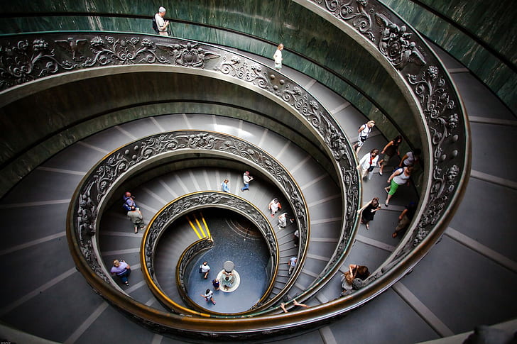 The Vatican, spiral staircase, museums, HD wallpaper