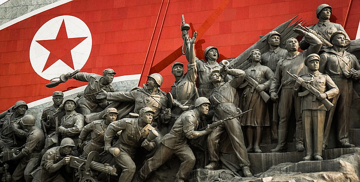 figurine noire et grise, militaire, soldat, Corée du Nord, statue, monument, monuments, propagande, Fond d'écran HD