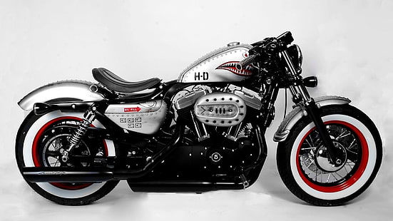 은색과 검은 색 순양함 오토바이, 할리 데이비슨, 48, 크롬, 오토바이, HD 배경 화면 HD wallpaper
