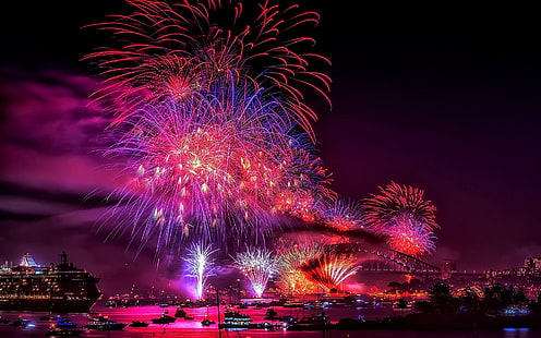 Fuochi d'artificio, anno nuovo, fuochi d'artificio, celebrazione, vacanze, 3d e astratto, Sfondo HD HD wallpaper