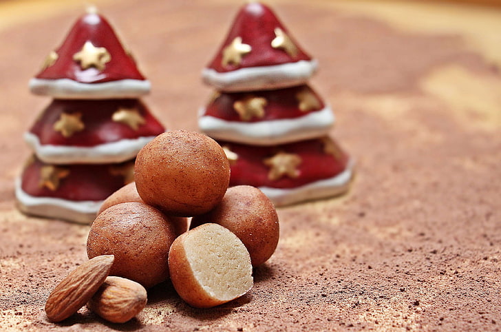 about, advent, almonds, background, background image, benefit from, brown, calories, christmas, christmas card, christmas greeting, christmas motif, christmas time, cocoa, deco, decoration, delicious, dusted, food, HD wallpaper