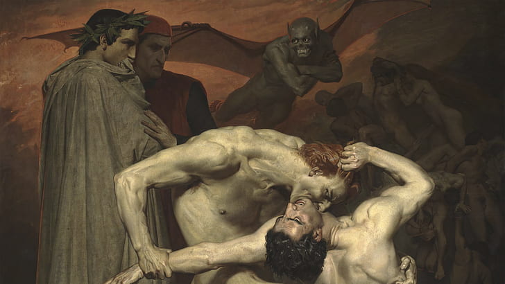 William-Adolphe Bouguereau, Dante Alighieri, pittura, Inferno di Dante, La Divina Commedia, pittura ad olio, Sfondo HD