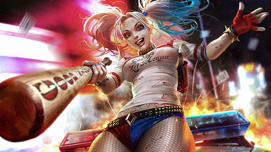 harley quinn, painting, suicide squad, worm view, Movies, HD wallpaper HD wallpaper
