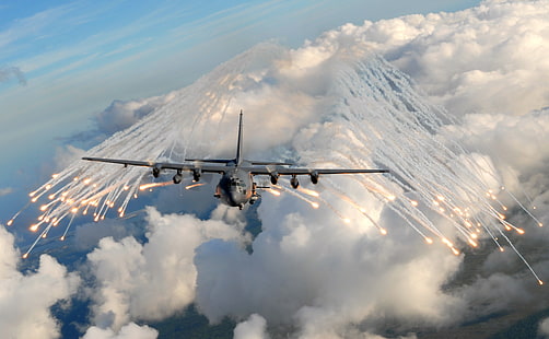 avion, attaque au sol, US Air Force, gunship, fusées éclairantes, Lockheed, soutien aérien, AC-130, Fond d'écran HD HD wallpaper