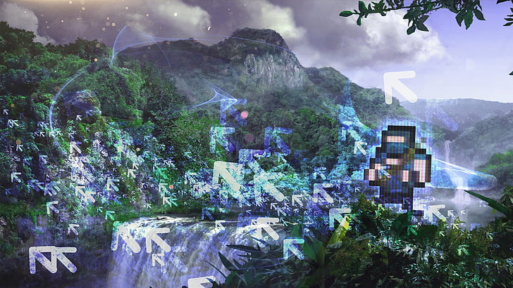 Wasserfälle, Pfeile, Pixelkunst, Landschaft, Blau, Ninjas, Videospiele, Pfeile (Design), HD-Hintergrundbild