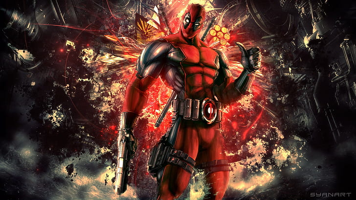 deadpool logo komik pahlawan super merah hitam pistol film keajaiban semesta sinematik, Wallpaper HD