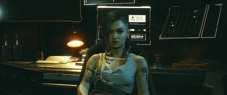 Cyberpunk 2077, cyberpunk, ultra-wide, Ultra Settings, art art art, in-game, ultra wide, screen shot, Judy Alvarez, HD тапет