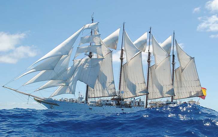 white sail ship, ship, sailing, sailing ship, HD wallpaper
