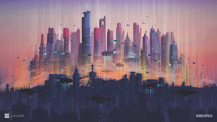 modern city digital wallpaper, GOG.com, futuristic, cityscape, video games, HD wallpaper