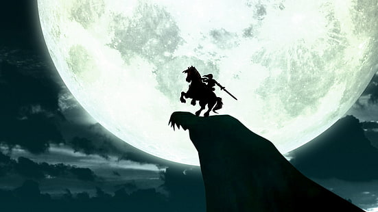 papel de parede de silhueta de pessoa andando a cavalo, The Legend of Zelda, videogame, Link, HD papel de parede HD wallpaper