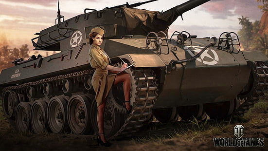 World Tanks иллюстрация, девушка, фигура, арт, форма, киска, американка, World of Tanks, PT-ACS, WOT, Никита Боляков, M18 Hellcat, HD обои HD wallpaper