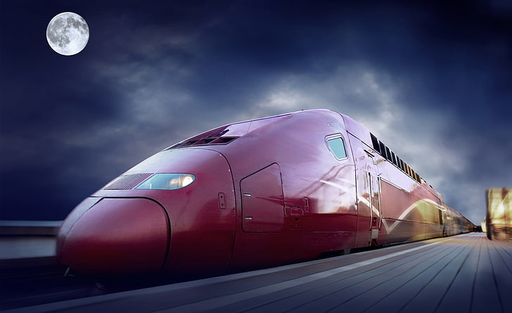 Червен високоскоростен влак, влак с червени куршуми, мотори, влакове, висока скорост, влак, HD тапет