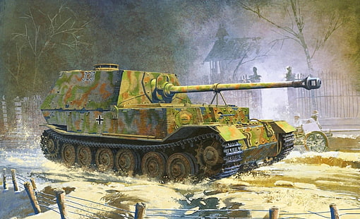 grön och brun stridsvagn tapeter, figur, tyskarna, sau, Wehrmacht, självgående artilleri, stridsvagnskämpe, Elefant, Sd.Car.184, HD tapet HD wallpaper