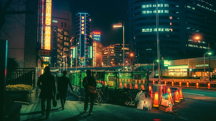 Sepeda, Jepang, Lampu Neon, Tokyo, Wallpaper HD