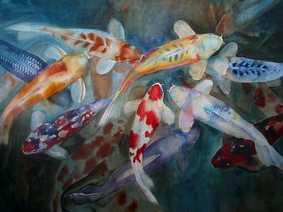 Koi Fish Fish Painting HD, digital/artwork, painting, fish, koi, HD wallpaper HD wallpaper