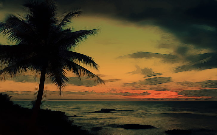 body of water painting, beach, HD wallpaper