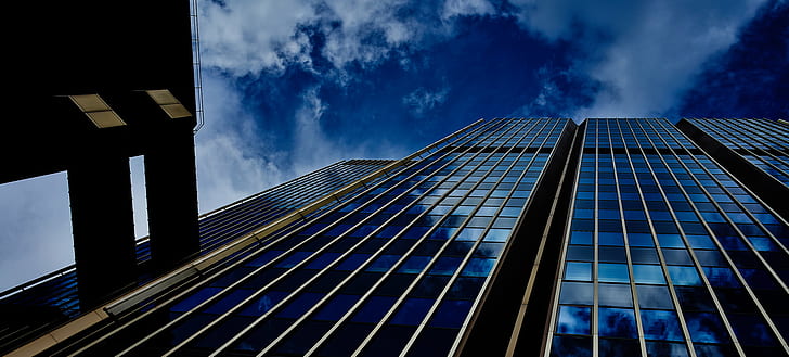 photo of skyscraper under white clouds, architecture, photo, skyscraper, white clouds, Düsseldorf, urban, reflections, office Building, window, business, glass - Material, built Structure, reflection, blue, building Exterior, urban Scene, sky, modern, downtown District, city, tower, futuristic, finance, facade, tall - High, steel, cloud - Sky, HD wallpaper