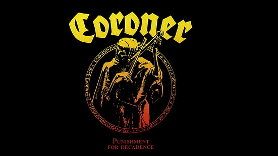 Coroner logo, Coroner, Punishment for Decadence, scheletro, teschio, thrash metal, copertine degli album, copertina, musica metal, Sfondo HD HD wallpaper