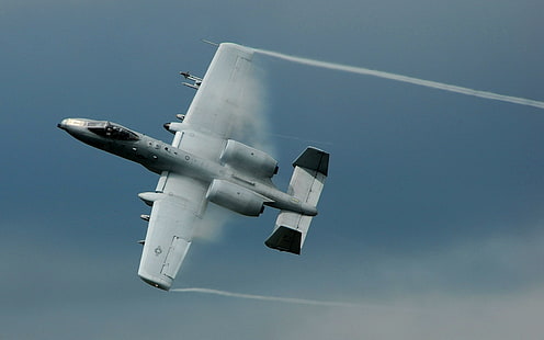 biały jednopłat, samolot, wojsko, wojna, Fairchild Republic A-10 Thunderbolt II, Warthog, samoloty, smugi kondensacyjne, samoloty wojskowe, Tapety HD HD wallpaper