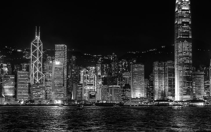 hongkong, malam, simposium, terang, gelap, Wallpaper HD
