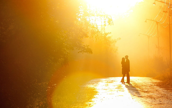 man and woman silhouette, girl, the sun, trees, love, background, Wallpaper, mood, woman, feelings, pair, male, guy, a couple, widescreen, full screen, HD wallpapers, HD wallpaper