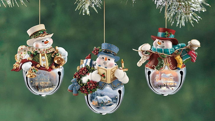 Snowmen in Tree HD, decorations, reading, snowmen, tree, HD wallpaper